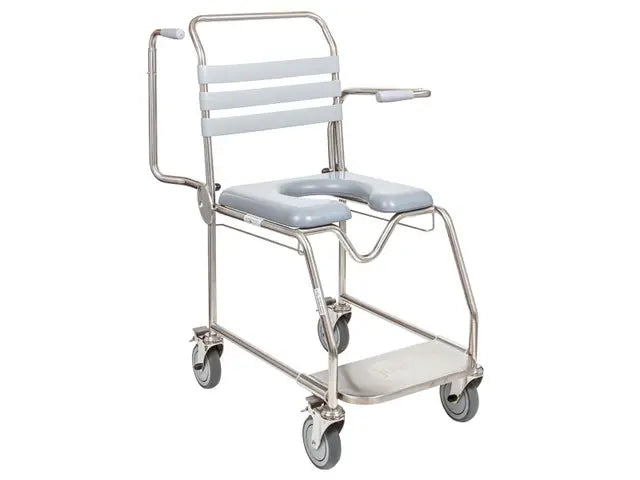 Shower Commode, Attendant Propelled, Sliding Footplate, 460mm, Juvo